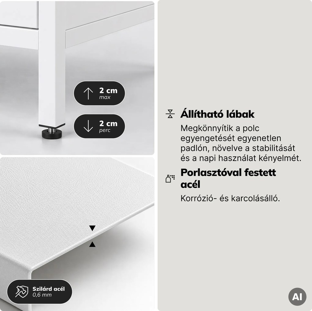 Polcos szekrény fiókokkal irodába, iratrendezőkhöz és dokumentumokhoz, nyitott polcok, fém, fehér, 800x2200x400 mm: ARIEL
