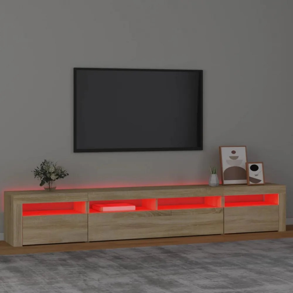 sonoma tölgy színű TV-szekrény LED-lámpákkal 240x35x40 cm