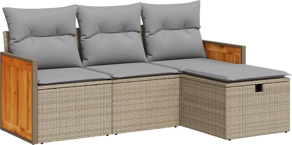 vidaXL 4 részes bézs polyrattan kerti ülőgarnitúra párnákkal