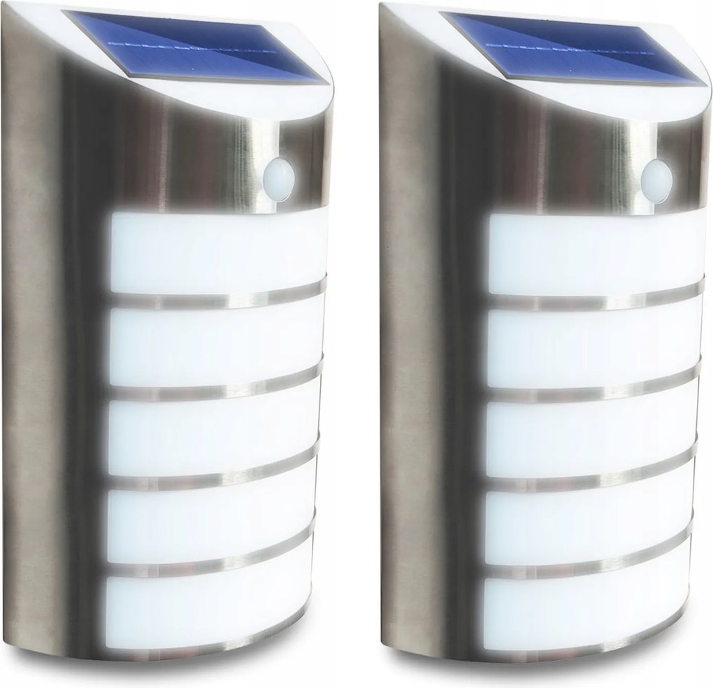 2x Napelemes fali lámpa Led kerti homlokzati lámpa 6000K hideg mozgásérzékelő