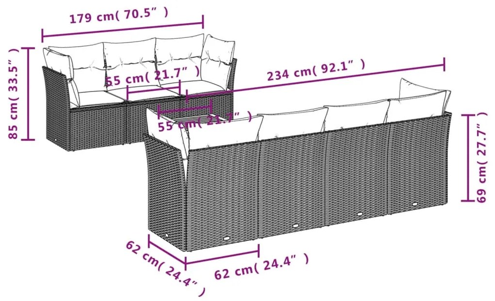 8 részes szürke polyrattan kerti ülőgarnitúra párnákkal