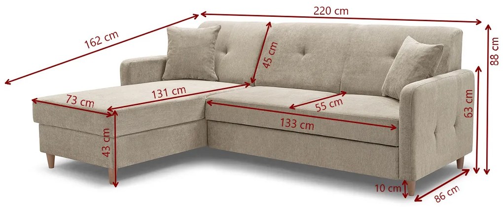 FOSIE sarok kanapéágy, 220x88x162, orino 22, jobb sarok