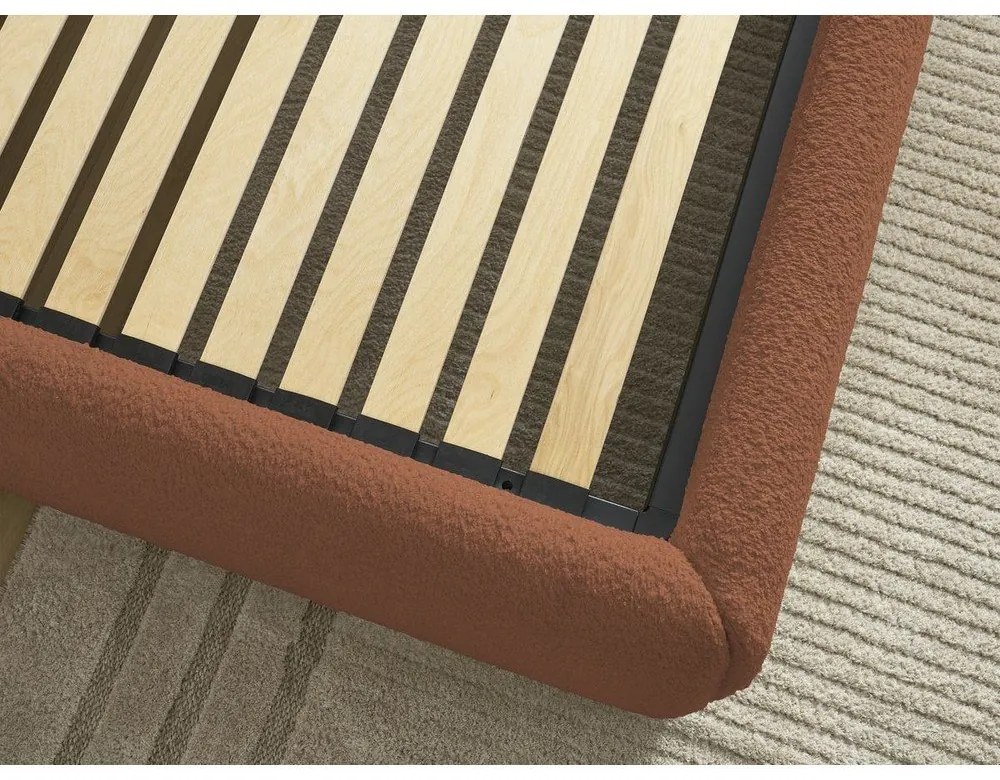 Narancssárga kárpitozott ágyneműtartós-ágytámla nélkül franciaágy ágyráccsal 180x200 cm Inera – Bobochic Paris