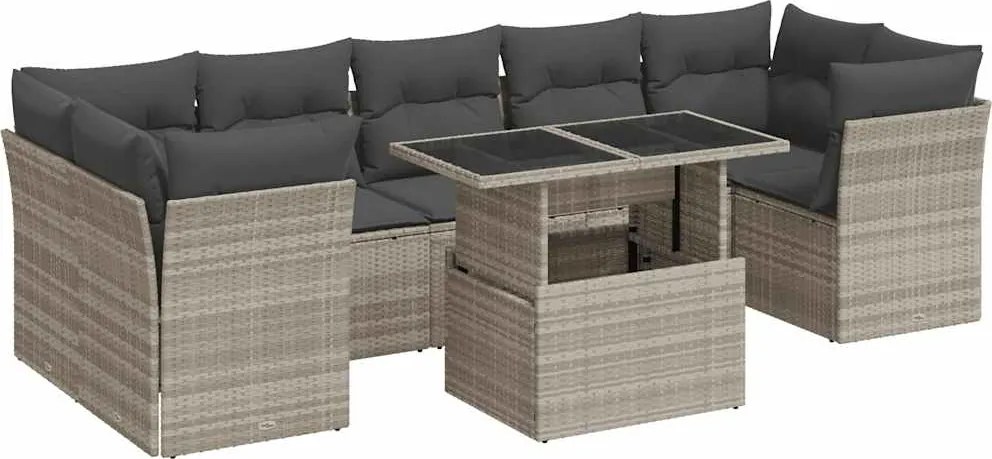 vidaXL 10 részes világosszürke polyrattan kerti ülőgarnitúra párnákkal