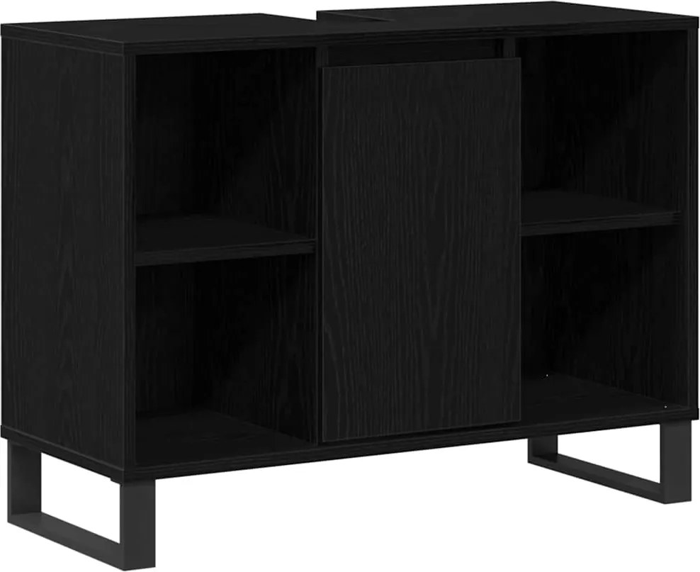 vidaXL Fürdőszoba Székény polcokkal Fekete 80 x 33 x 60 cm Faanyag