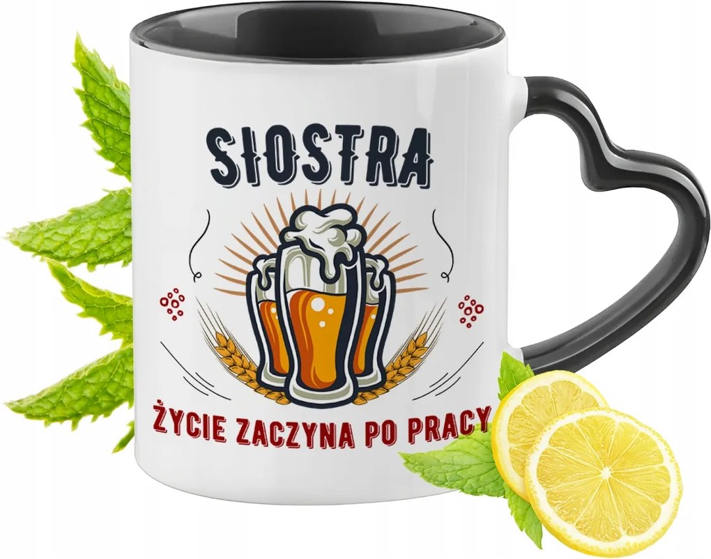 Nővérnek Fekete Bögre Szív Alakú Füllel Ajándék Nyomtatott