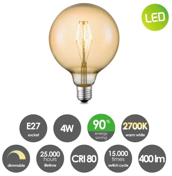 LED Dimmelhető izzó VINTAGE EDISON G125 E27/4W/230V 2700K