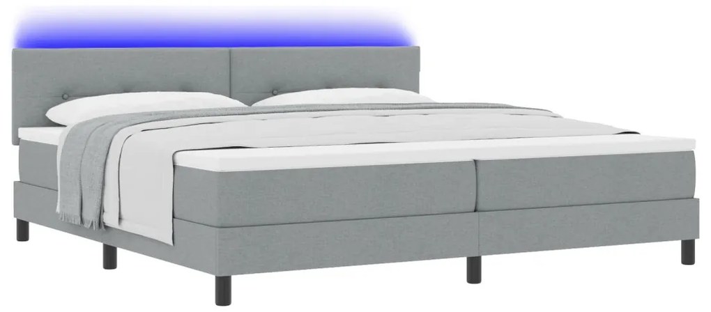 vidaXL Boxspring Ágy Mattal & LED Fénnyel Szürke 200x200 cm Szövet