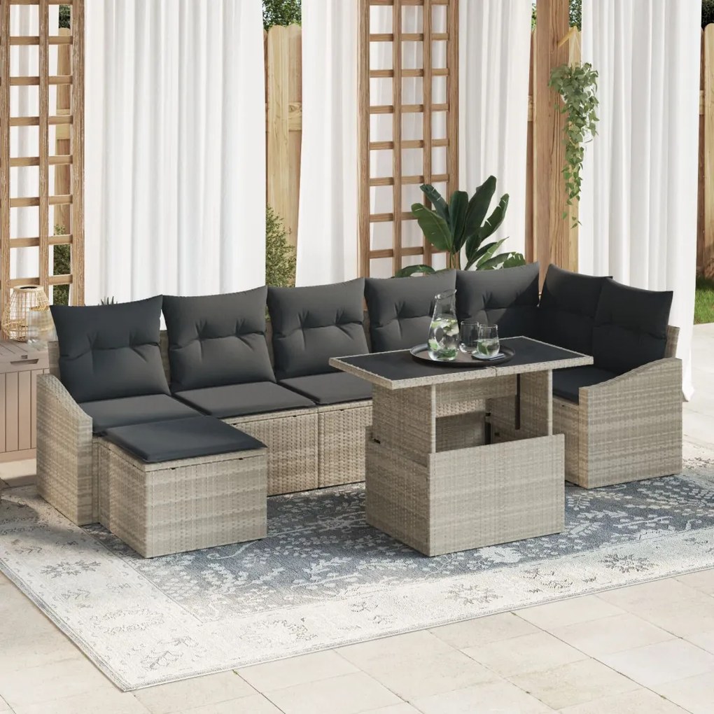 Kerti kanapé szett 8 darabos szett Szürke Rattan Kerti kanapé