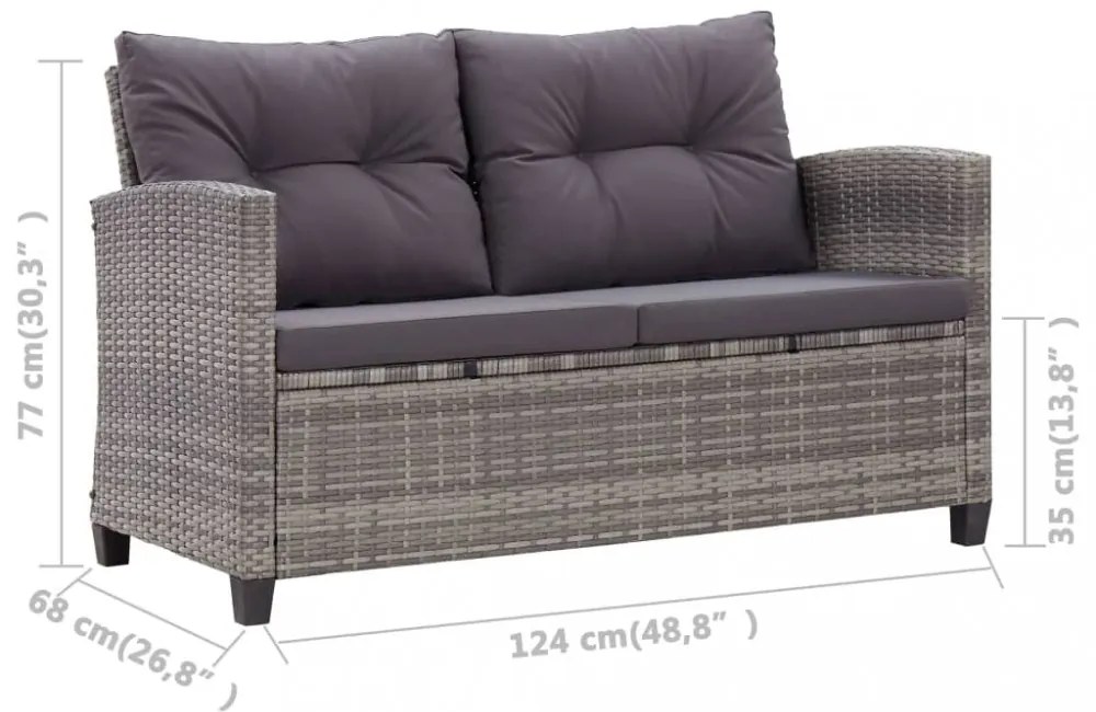 3 részes polyrattan kerti étkezőgarnitúra szürke párnákkal