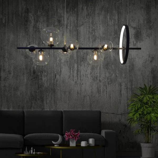 LED Csillár zsinóron HYBRID LED/15W/230V + 7xG9/6W 4000K fekete