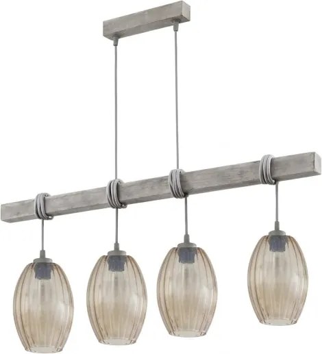 BRILAGI - Zsinóros csillár WOOD GLASS 4xE27/60W/230V fenyő/szürke/füstbarna