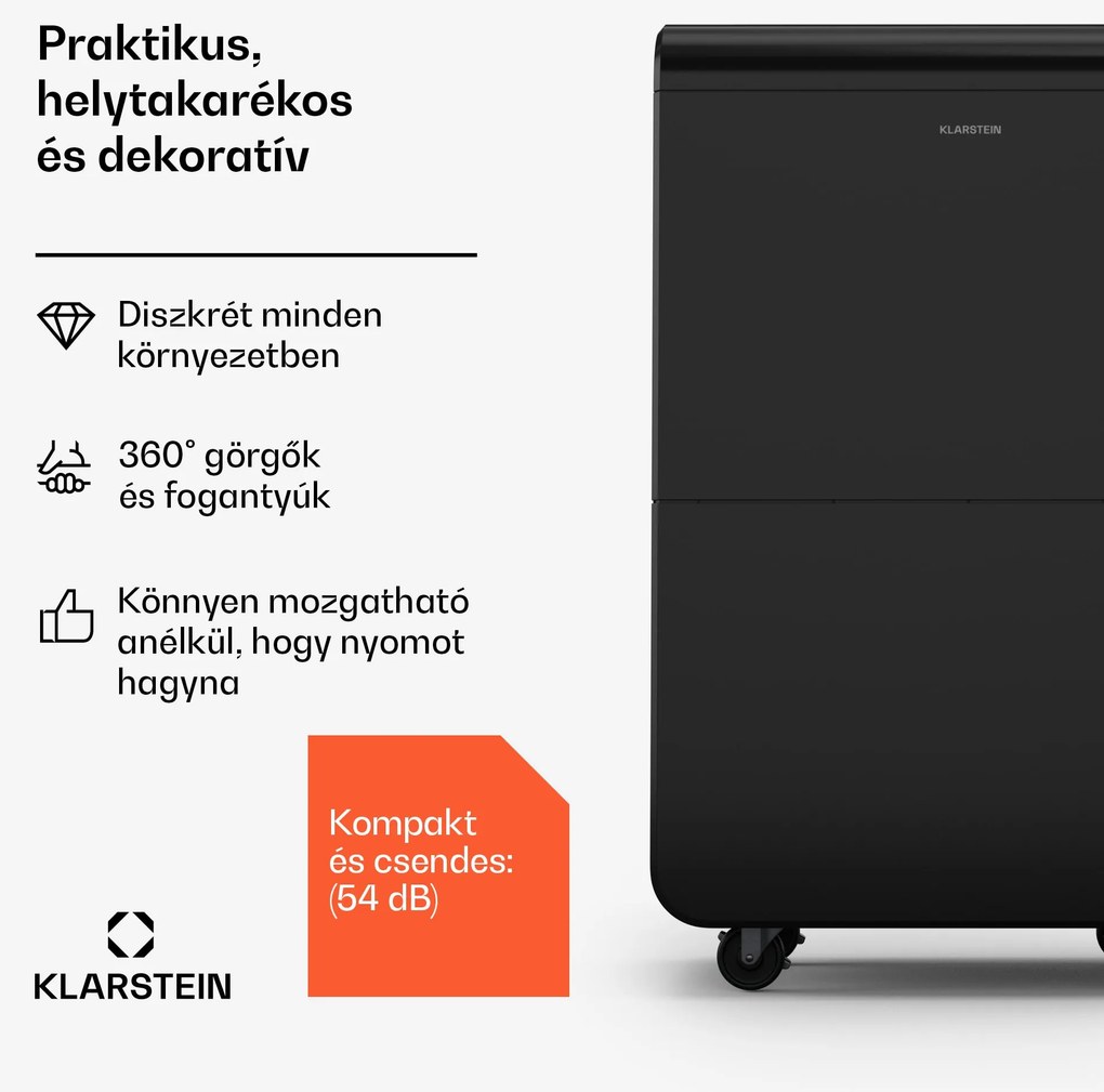 Klarstein DryFy Connect 70 párátlanító, 70 l / nap, legfeljebb 140 m², app vezérlés, mobil, víztartály