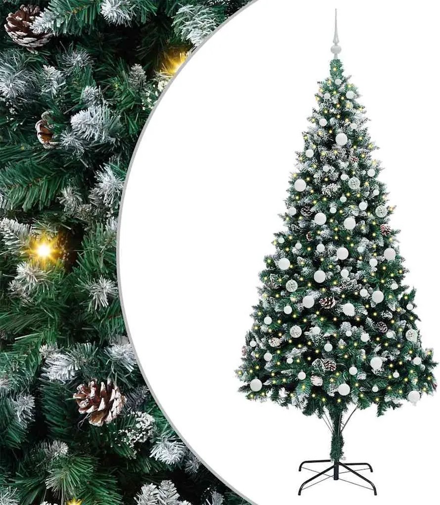 vidaXL Mű karácsonyfa 300 LED-del Zöld 210 cm PVC és Acél és Műanyag
