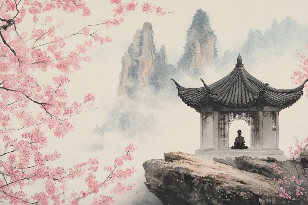 Vászonkép Canvas Japán Ázsia Templom Meditáció Cseresznye Hegyek 120x80