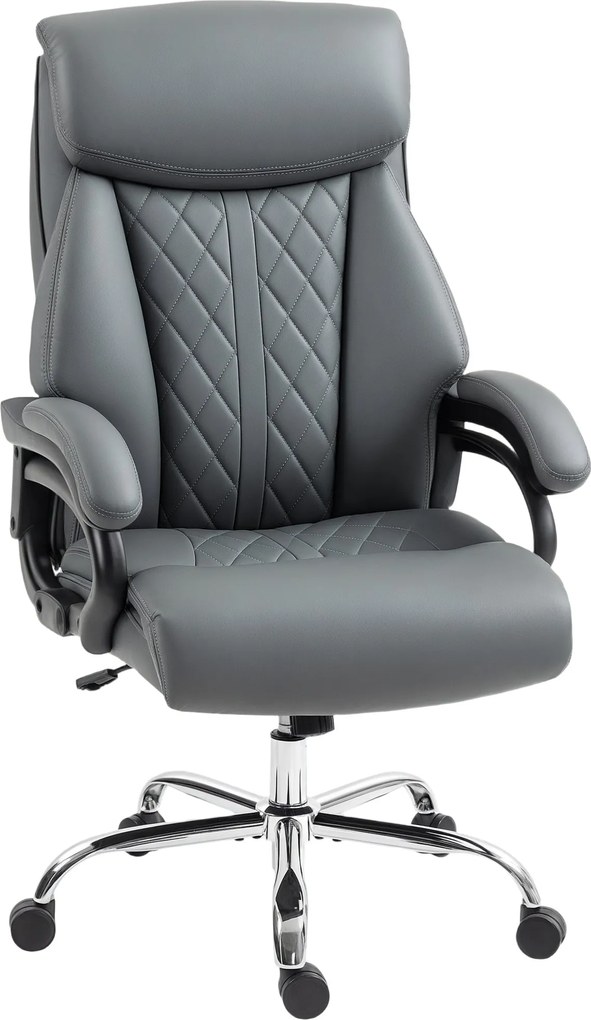 HOMCOM nagy- és erős testalkatú vezetői irodai szék – PU-bőr, rugózott ülőlap, csendes görgők, magas háttámla, magasságállítható, antracit szürke | Ao