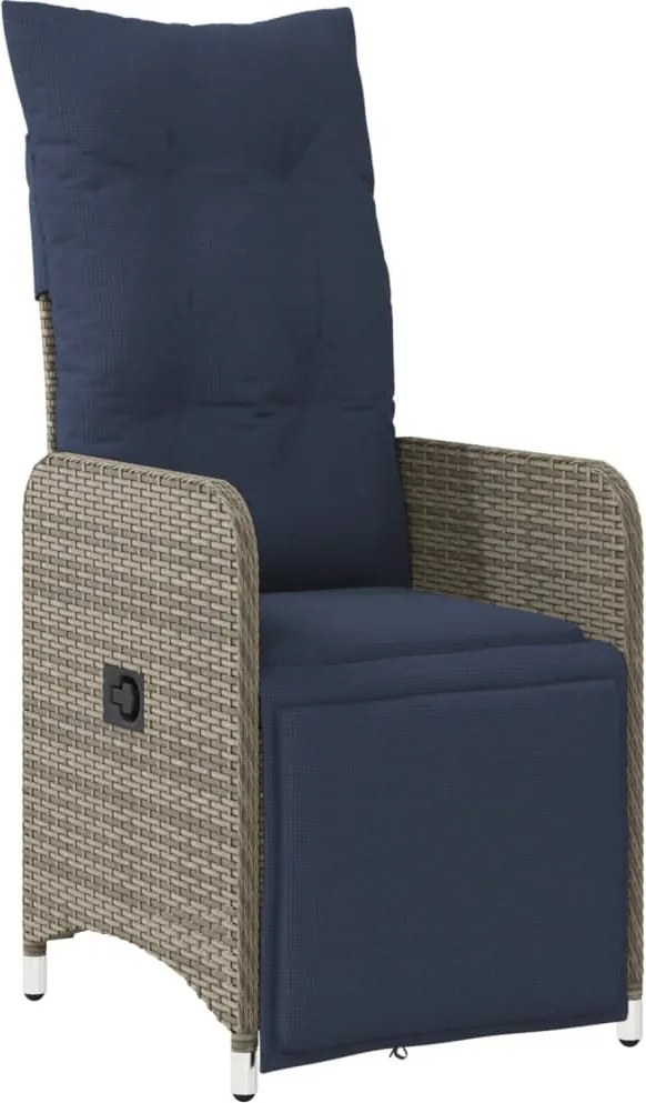 vidaXL szürke polyrattan dönthető kerti szék párnákkal
