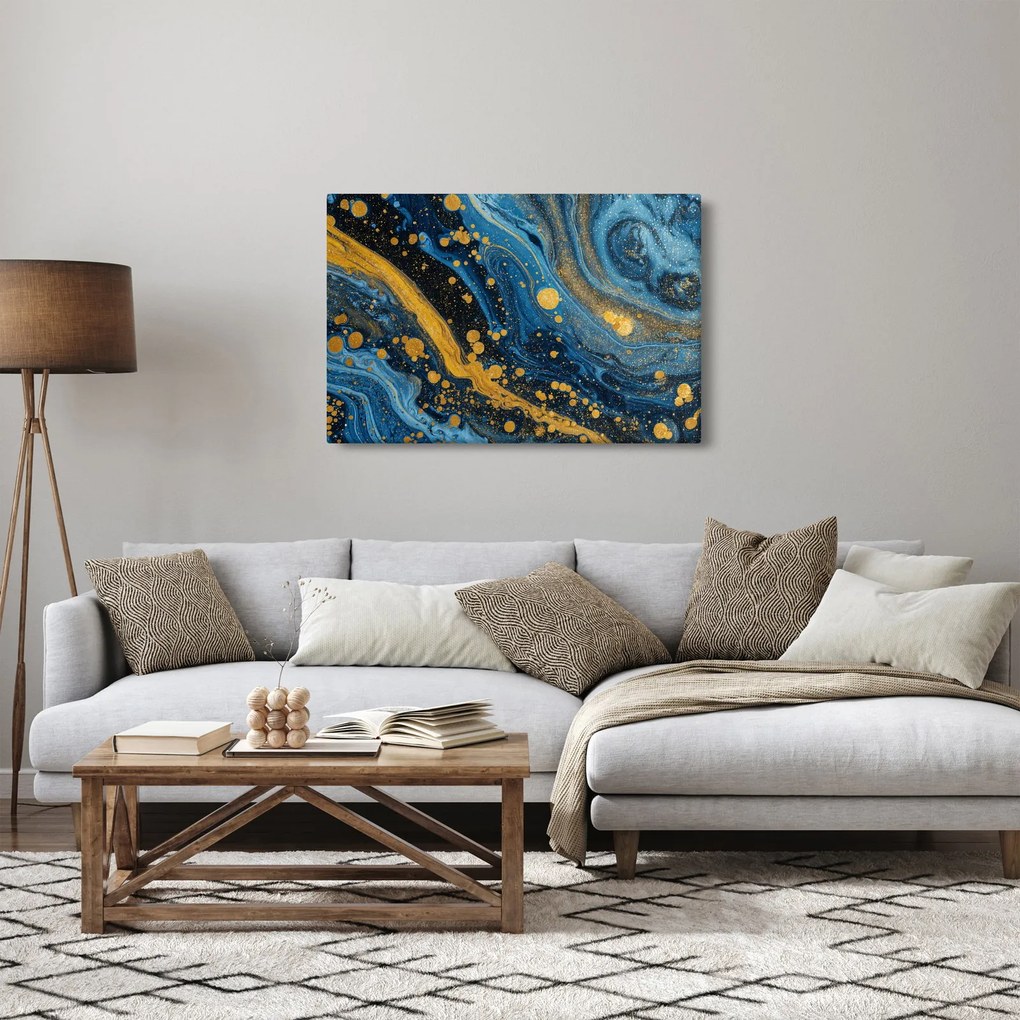 Kép - Kék absztrakció arannyal (90x60 cm)