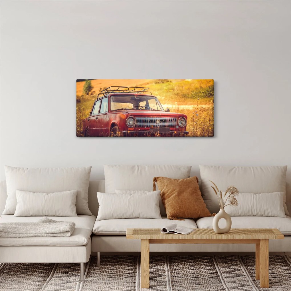 Autó a mezőben képe (120x50 cm)
