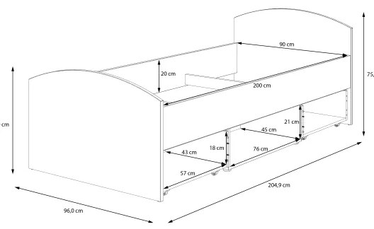 Egyszemélyes ágy tárolóval URO 90x200 cm artisan tölgy/fehér