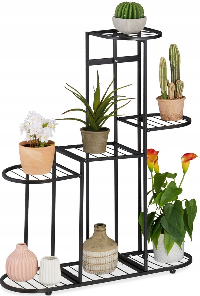 Álló Virágágyás Fém Virágtartó 5 szint fekete