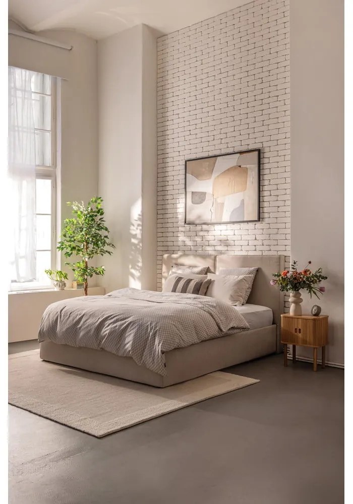 Bézs kárpitozott ágyneműtartós franciaágy ágyráccsal 180x200 cm Thessa Bold – Bonami Selection