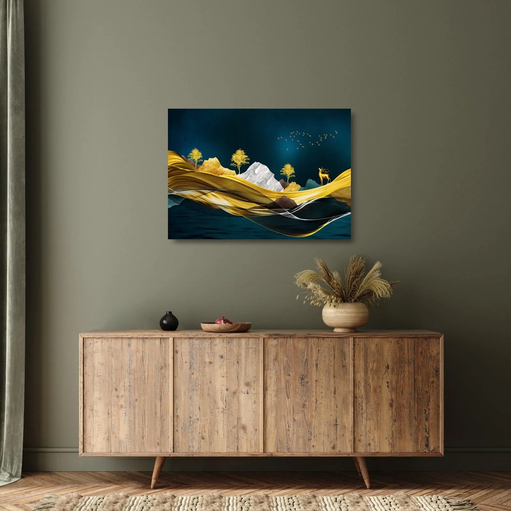 Kép - Szarvas a tájban (üvegen) (70x50 cm)