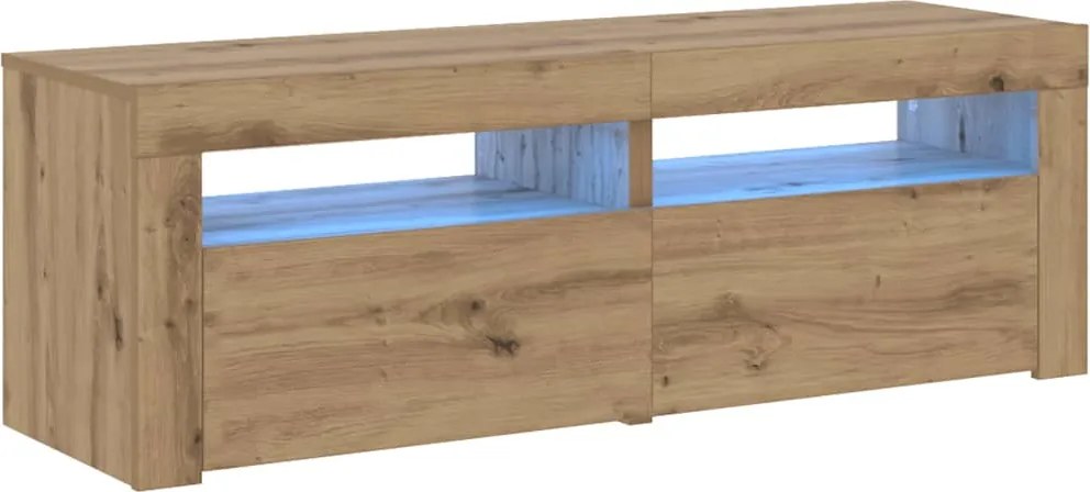 vidaXL kézműves tölgy szerelt fa TV-szekrény LED-ekkel 120x35x40 cm