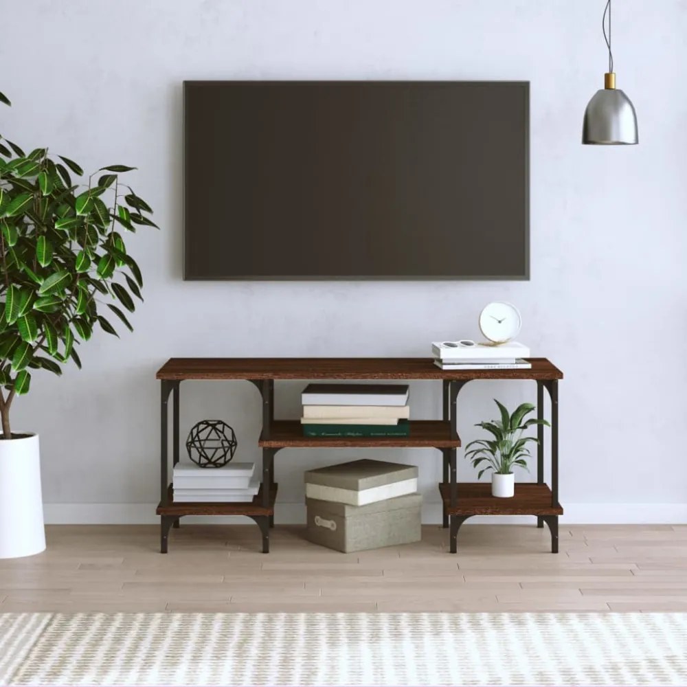 barna tölgyszínű szerelt fa TV-szekrény 102 x 35 x 45,5 cm