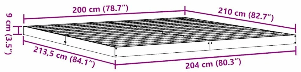 Földi ágykeret Fehér 200 x 210 cm Tömör fenyőfa