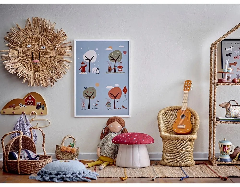 Piros-fehér bársony gyerek puff Lue - Bloomingville Mini