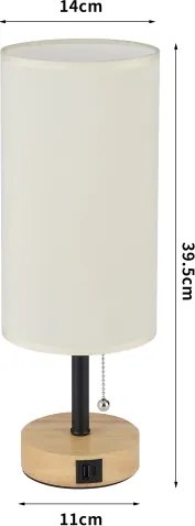 Brilagi - TABLON asztali lámpa USB-porttal 1xE27/25W/230V tölgy/fekete/krémszínű