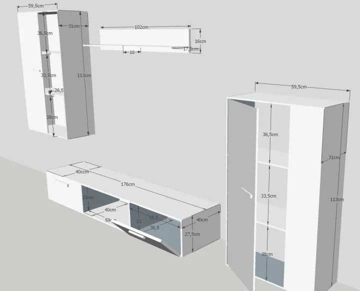 Nappali szekrénysor, fehér, SALESA II.