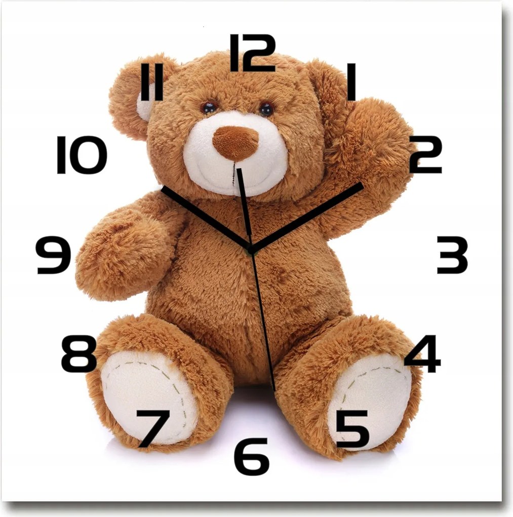 Nagyméretű edzett üveg falióra Plüss maci 60x60