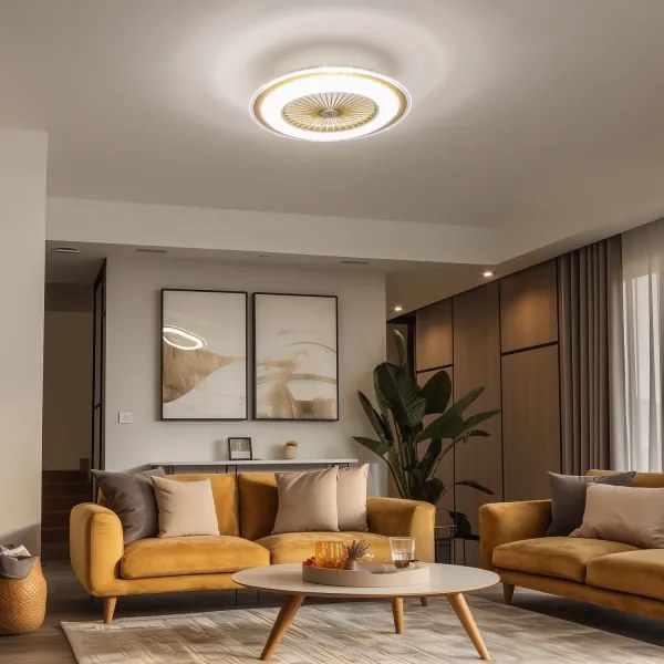 Brilagi - LED Dimmelhető lámpa ventilátorral RONDA LED/48W/230V arany + távirányító