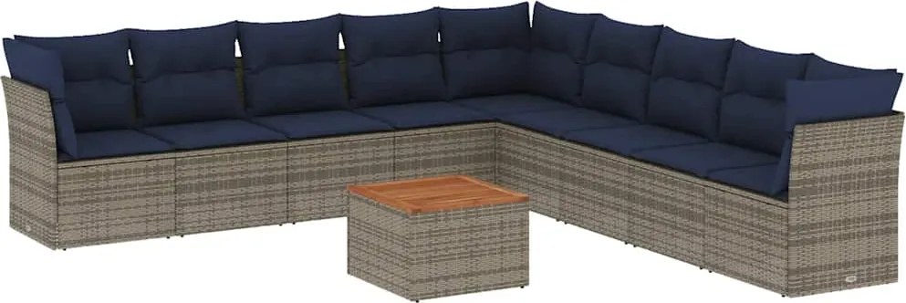 vidaXL 10 részes szürke polyrattan kerti ülőgarnitúra párnával