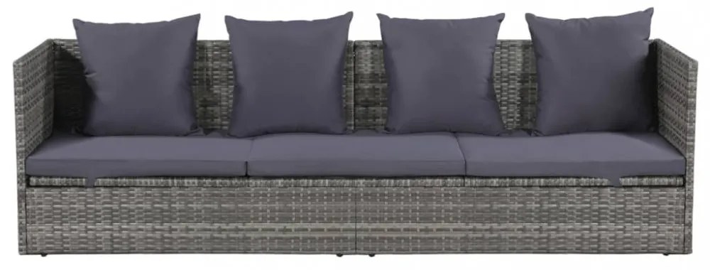 szürke polyrattan kerti ágy 200 x 60 cm