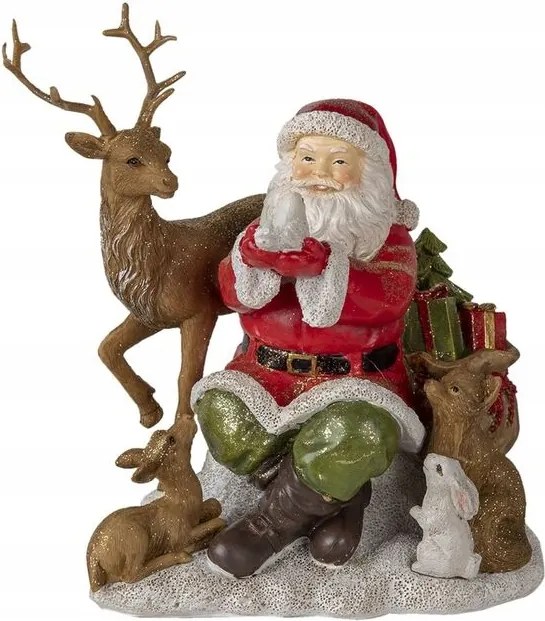 Dekoratív Mikulás-szobor állatokkal