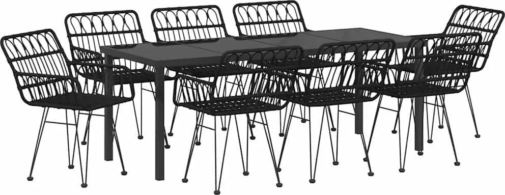 vidaXL Kert étkező szett 9 pcs Fekete Porszórt acél