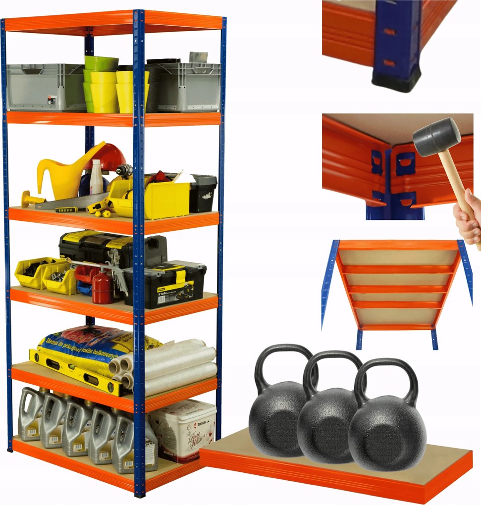 Tárolószekrény fém állvány Helios 213x75x40cm 6Px350kg Tömör