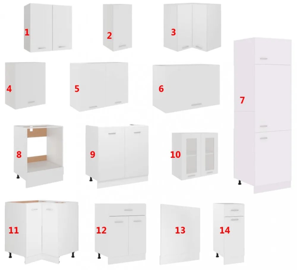 Lyon 14 részes fehér forgácslap konyhai szekrénygarnitúra