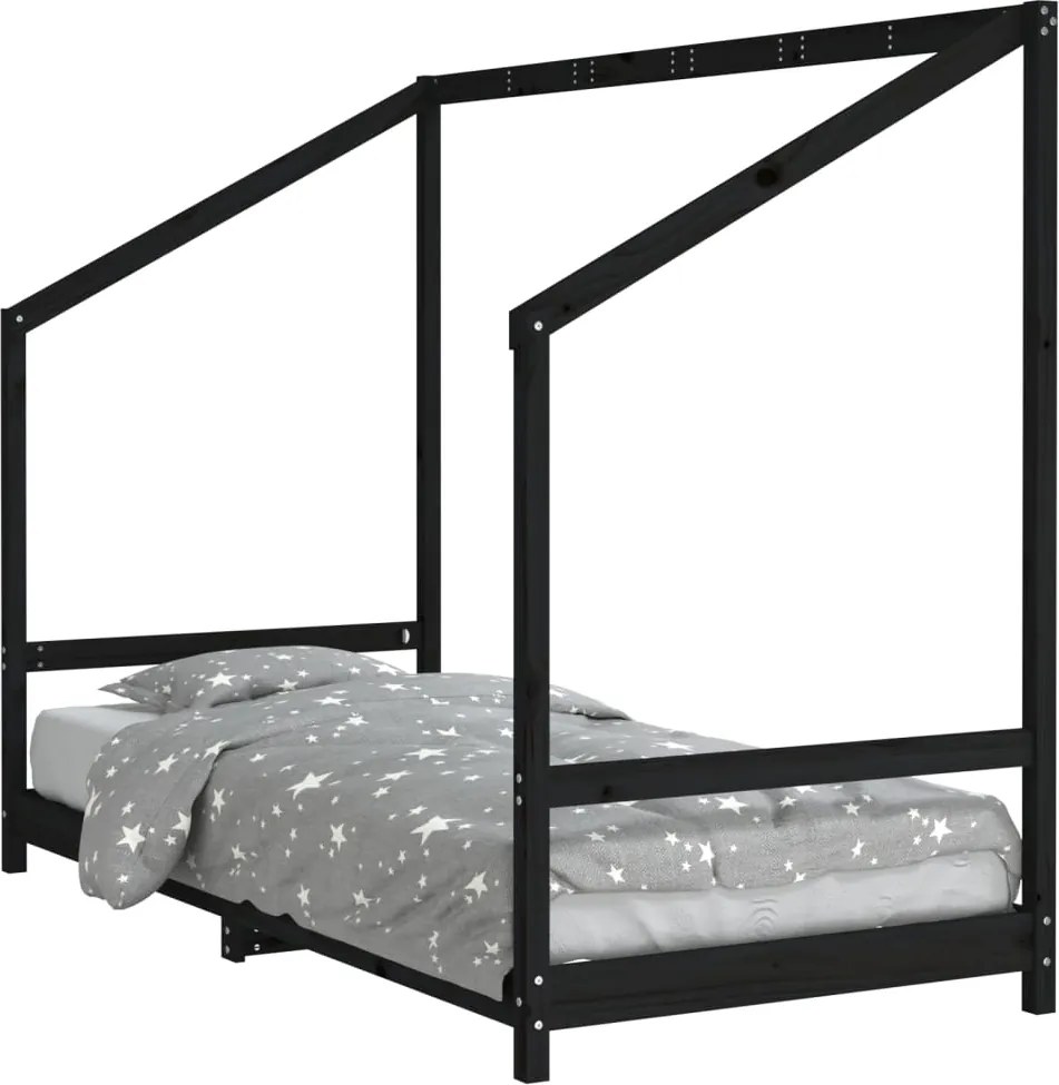 vidaXL fekete tömör fenyőfa gyerekágykeret 90 x 190 cm