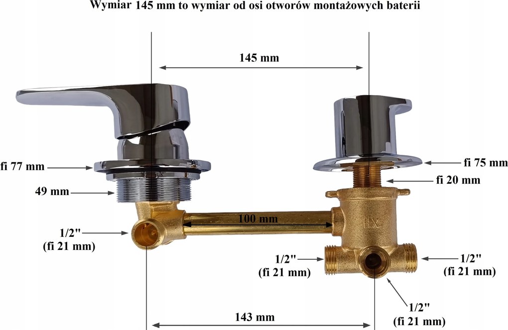 Csaptelep 4 funkció 145mm/14,5 cm csatlakozás 1/2" zuhanykabin Keverő