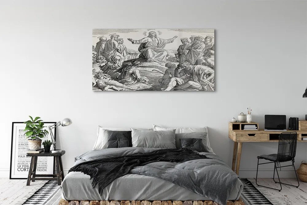 Akrilkép Jézus rajz emberek 100x50 cm