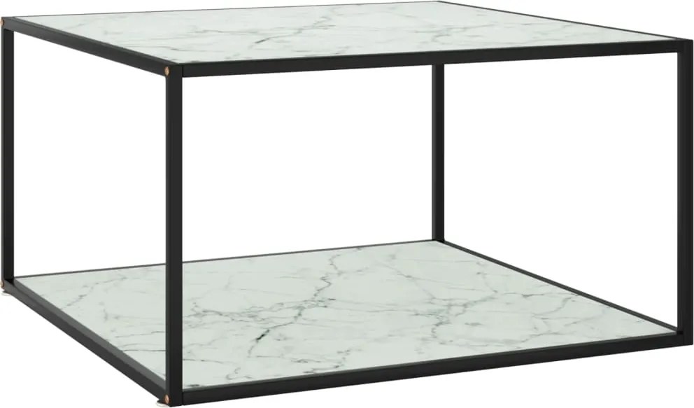 vidaXL fekete dohányzóasztal fehér márvány mintás üveggel 90x90x50 cm