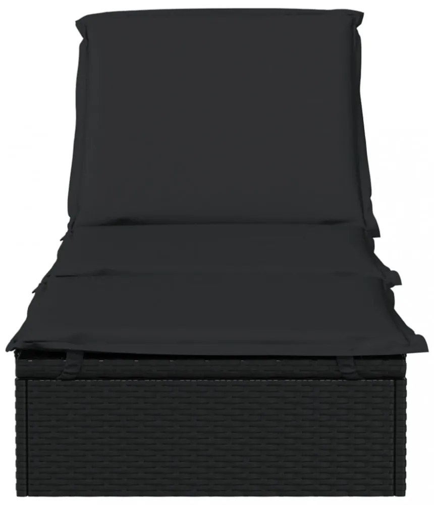 1 db fekete polyrattan napozóágy párnával 201 x 55 x 62 cm