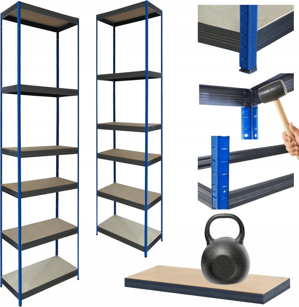 Tárolószekrény fém állvány Helios 213x35x35cm 6Px175kg Tömör Kék