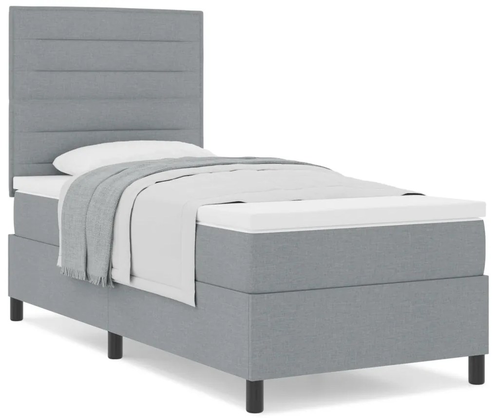 Box Spring ágy matraccal, világosszürke, egyszemélyes, szövet