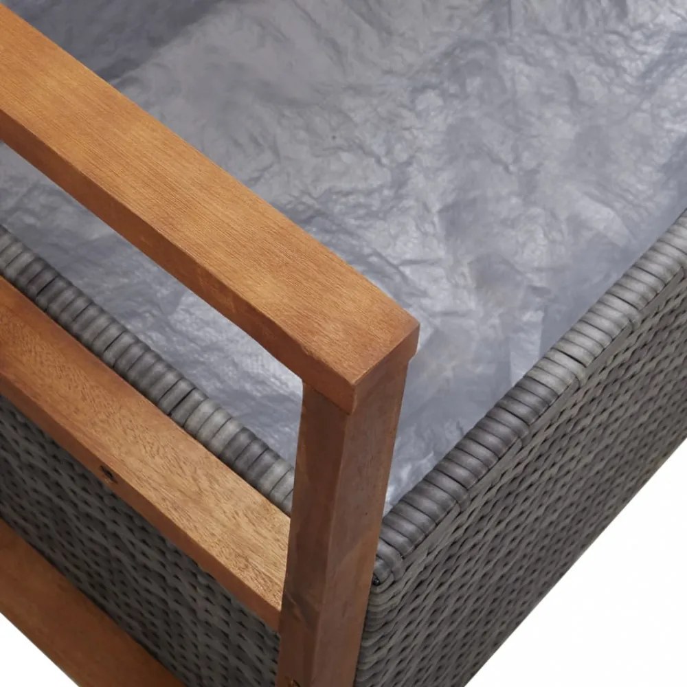 szürke polyrattan és tömör akácfa tárolópad 115 cm