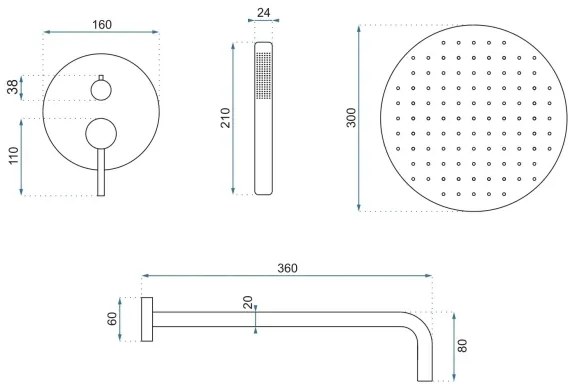 REA-P8809 - LUNGO zuhanyszett falba építhető csapteleppel, szálcsiszolt réz